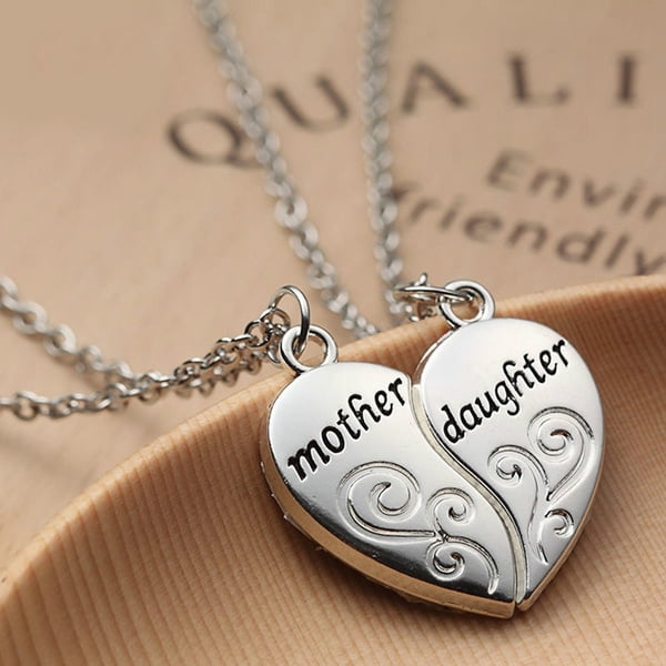 2Pcs/set Mom Mother Daughter Choker Love Heart Silver Pendant Chain Necklace